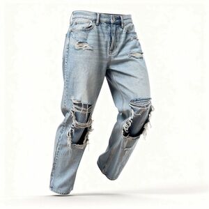 American Eagle Womens Distressed Ripped Jeans With Fringe Light Blue X-Long Casu